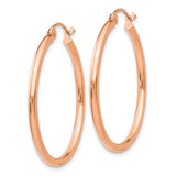 14k Rose Gold 2x30mm Polished Lightweight Tube Hoop Earrings