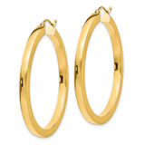 14k 3x40mm Polished Square Tube Hoop Earrings