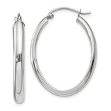 14k White Gold 3.75x31mm Polished Oval Tube Hoop Earrings