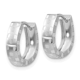 14K White Gold Diamond Cut 4mm Patterned Hinged Hoop Earrings