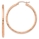 14k Rose Gold 2x35mm Polished Lightweight Diamond-cut Tube Hoop Earrings