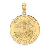 14k Polished and Satin Large St. Michael Medal Round Pendant