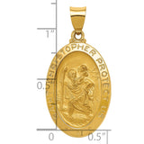 14k Polished and Satin Hollow St Christopher Medal Oval Pendant