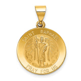 14k Polished and Satin Hollow St Raphael Medal Round Pendant