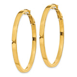 14k 3x45mm Polished Square Tube Omega Back Round Hoop Earrings