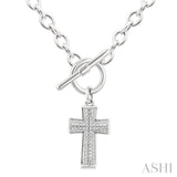 1/20 Ctw Cross Toggle Single Cut Diamond Fashion Necklace in Sterling Silver