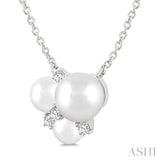 4 MM, 5 MM & 6 MM Cultured Pearl and 1/20 Ctw Round Cut Diamond Fashion Pendant With Chain in 10K White Gold