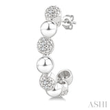 1/10 Ctw Bold Bead Design Single Cut Diamond Fashion Half Hoop Earrings in Sterling Silver