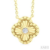1/50 Ctw Fluted Texture Clover Bead Round Cut Diamond Fashion Pendant With Chain in 10K Yellow Gold