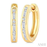 1/5 Ctw Baguette & Round Cut Diamond Channel Set Petite Huggie Earrings in 10K Yellow Gold