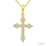 1/8 Ctw Single Cut Diamond Cross Petite Pendant With Chain in 10K Yellow Gold