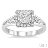 1/2 ctw Square Shape Round Cut Diamond Lovebright Ring in 14K White Gold