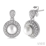 6x6 MM Cultured Pearls and 1/20 ctw Single Cut Diamond Earrings in Sterling Silver