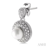 6x6 MM Cultured Pearls and 1/20 ctw Single Cut Diamond Earrings in Sterling Silver