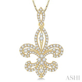 1.00 Ctw Round Cut Diamond Fleur De Lis Diamond Pendant in 14K Yellow Gold with Chain