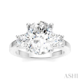 1/2 Ctw Tri-Mount Past, Present and Future Oval Shape Center Round Cut Diamond Semi-Mount Engagement Ring in 14K White Gold