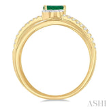 5x3 MM Emerald and 1/4 Ctw Single Cut Diamond Double Criss-Cross Lovebright Precious Ring in 10K Yellow and White Gold
