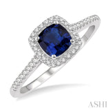 5x5 MM Cushion Shape Sapphire and 1/5 Ctw Round Cut Diamond Precious Ring in 10K White Gold