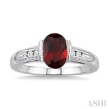 8x6 MM Oval Shape Garnet and 1/10 ctw Diamond Ring in 14K White Gold