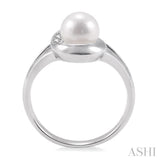 6.5 MM Round Shape Cultured Pearl and 1/20 ctw Round Cut Diamond Ring in 14K White Gold