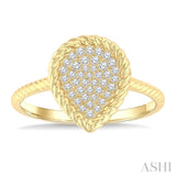 1/5 Ctw Pear Shape Rope Accent Round Cut Diamond Fashion Ring in 10K Yellow Gold