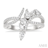 7/8 Ctw Split Bypass Shank Mixed Diamond Cut Fashion Ring in 14K White Gold