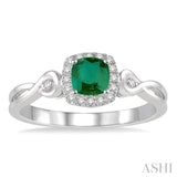 4x4 MM Cushion Shape Emerald and 1/10 Ctw Round Cut Diamond Ring in 10K White Gold