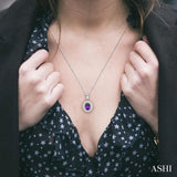 8x6 MM Oval Cut Amethyst and 1/3 Ctw Round Cut Diamond Pendant in 14K White Gold with Chain