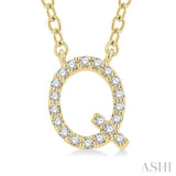1/20 Ctw Initial 'Q' Round Cut Diamond Pendant With Chain in 10K Yellow Gold
