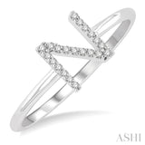 1/20 Ctw Initial 'N' Round Cut Diamond Fashion Ring in 10K White Gold