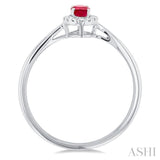 5x3 MM Oval Shape Ruby and 1/20 Ctw Single Cut Diamond Halo Precious Ring in 10K White Gold