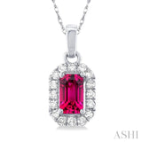 5x3 MM Octagonal Shape Pink Tourmaline and 1/20 Ctw Single Cut Diamond Halo Semi-Precious Pendant with Chain in 10K White Gold