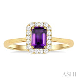 6x4 MM Octagonal Shape Amethyst and 1/6 Ctw Round Cut Diamond Halo Semi-Precious Ring in 14K Yellow Gold