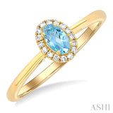 5x3 MM Oval Shape Aquamarine and 1/20 Ctw Single Cut Diamond Halo Semi-Precious Ring in 14K Yellow Gold