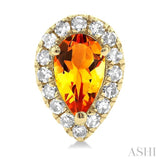 5x3 MM Pear Shape Citrine and 1/8 Ctw Single Cut Diamond Halo Semi-Precious Stud Earrings in 10K Yellow Gold