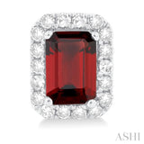 6x4 MM Octagonal Shape Garnet and 1/4 Ctw Round Cut Diamond Halo Semi-Precious Stud Earrings in 14K White Gold