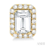 6x4 MM Octagonal Shape White Topaz and 1/4 Ctw Round Cut Diamond Halo Semi-Precious Stud Earrings in 14K Yellow Gold