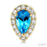 5x3 MM Pear Shape Blue Topaz and 1/8 Ctw Single Cut Diamond Halo Semi-Precious Stud Earrings in 14K Yellow Gold