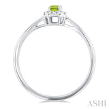 5x3 MM Octagonal Shape Peridot and 1/20 Ctw Single Cut Diamond Halo Semi-Precious Ring in 14K White Gold