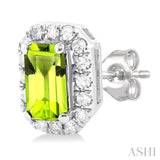 5x3 MM Octagonal Shape Peridot and 1/8 Ctw Single Cut Diamond Halo Semi-Precious Stud Earrings in 10K White Gold