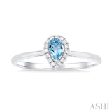 5x3 MM Pear Shape Aquamarine and 1/20 Ctw Single Cut Diamond Halo Semi-Precious Ring in 10K White Gold