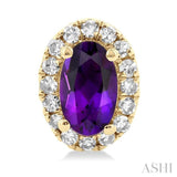 5x3 MM Oval Shape Amethyst and 1/8 Ctw Single Cut Diamond Halo Semi-Precious Stud Earrings in 14K Yellow Gold