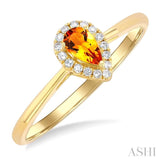 5x3 MM Pear Shape Citrine and 1/20 Ctw Single Cut Diamond Halo Semi-Precious Ring in 10K Yellow Gold