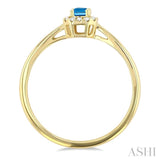 5x3 MM Octagonal Shape Blue Topaz and 1/20 Ctw Single Cut Diamond Halo Semi-Precious Ring in 10K Yellow Gold