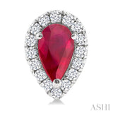 5x3 MM Pear Shape Ruby and 1/8 Ctw Single Cut Diamond Halo Precious Stud Earrings in 10K White Gold