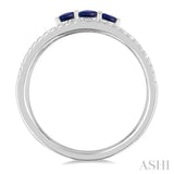 3.2 MM, 2.7 MM Round Cut Sapphire & 1/4 Ctw Single Cut Diamond Past, Present and Future Precious Layered Fashion Ring in 10K White Gold