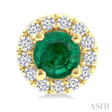 3.25 MM Round Emerald and 1/10 Ctw Single Cut Diamond Halo Precious Stud Earrings in 14K Yellow Gold
