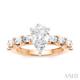 7/8 Ctw Pear Shape Oval and Round Cut Diamond Semi-Mount Engagement Ring in 14K Rose and White Gold