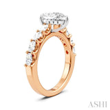 7/8 Ctw Pear Shape Oval and Round Cut Diamond Semi-Mount Engagement Ring in 14K Rose and White Gold