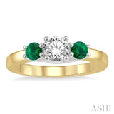 3.50 MM Round Shape Emerald and 3/8 Ctw Past, Present and Future Round Cut Diamond Precious Ring in 14K Yellow and White Gold